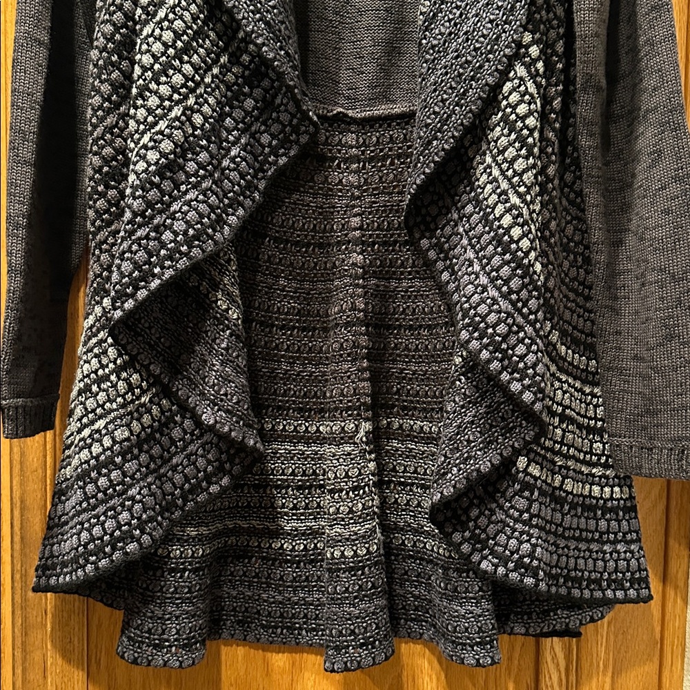 Sioni Gray & Black Drape Front Partial Open Knit Cotton Blend Sweater Cardigan M - Picture 4 of 6